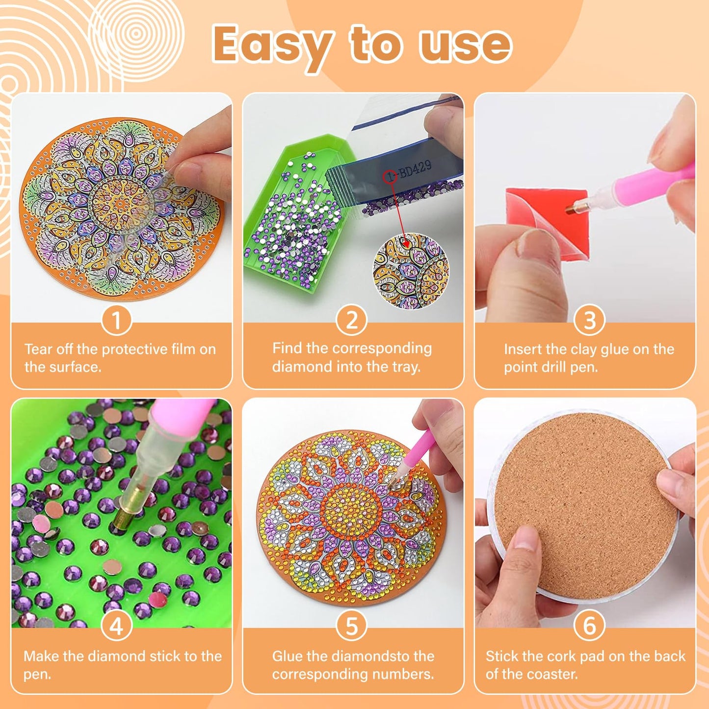 FILASLFT Diamond Painting Coasters Kit,DIY Diamond Painting Coasters Kit,8 Pcs Doughnuts Diamond Art Coasters with Holder Diamond Arts Crafts for Gifts.