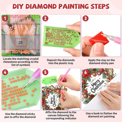 Bowetile Merry Christmas Diamond Art Hanging Wreath Kits for Adults, Diamond Art Suncatchers, 5D Special Shape Diamond Painting Pendant Window Ornament Christmas Gifts for Home Door Wall Decor