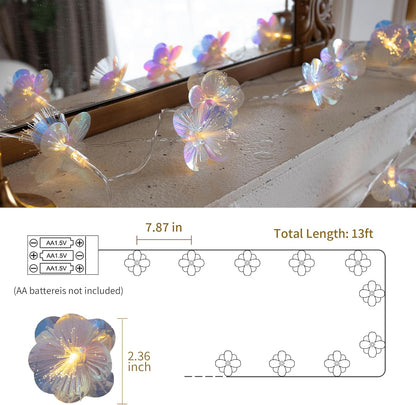 13ft 20 YOLIGHT Fiber Optic Flower String Lights Battery Operated with Timer, LED Flower Garland Lights Fairy Decor