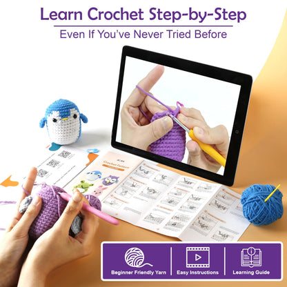 A-URA Learn to Crochet Kit for Beginners Kids and Adults, Premium 4 Animal Pattern Beginner Crochet Kits with Easy Tube Yarn & Step-by-Step Video Tutorials (Forest Friends–Standard Size)
