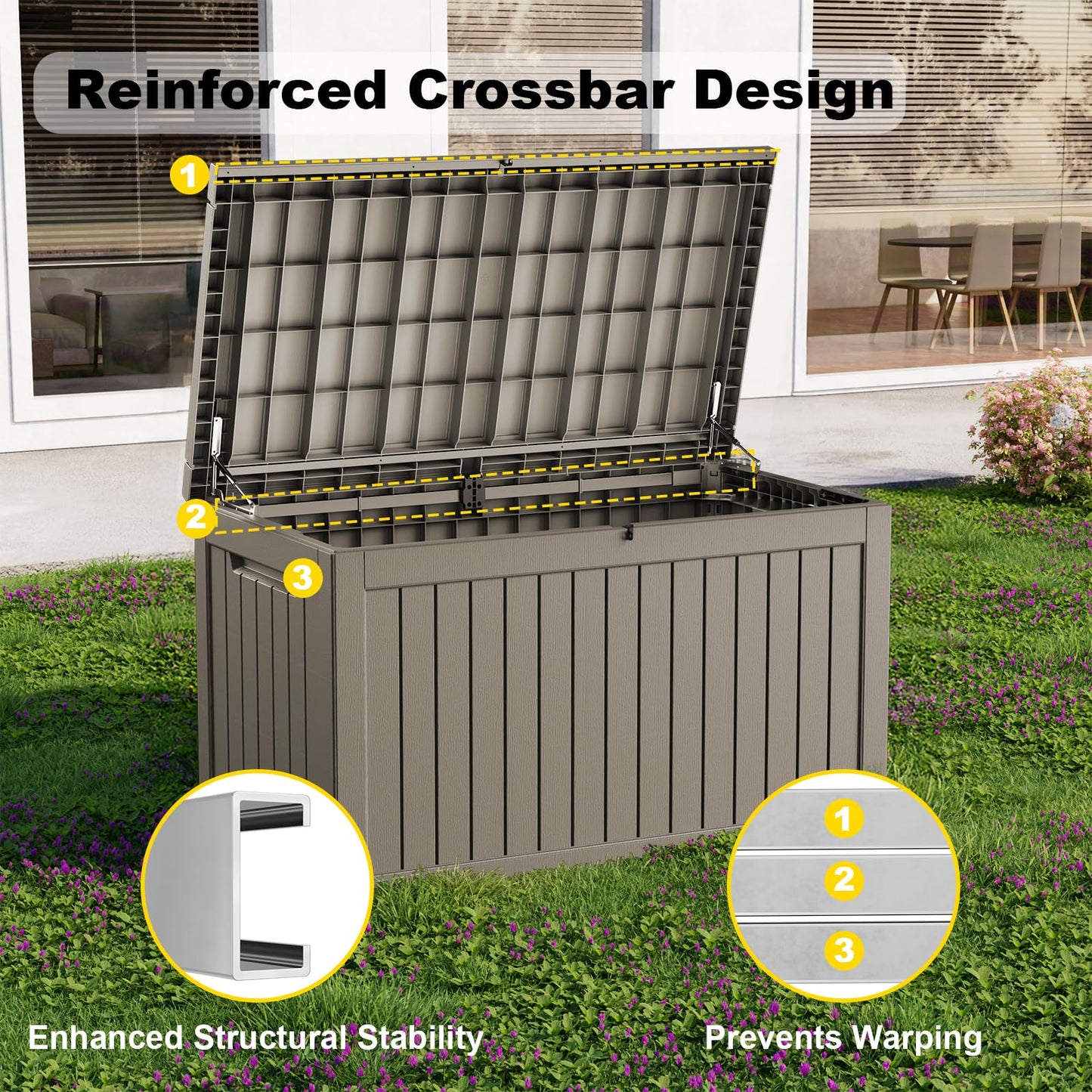 ROJIK Outdoor Storage Housing Deck Box-Waterproof Patio Furniture,Garden Tools,Cushions,Pool Accessories Storage Waterproof Resin Box with Capacity (280 Gal & Grey)