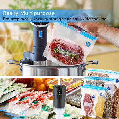 MOMODA Sous Vide Cooking Bags - Set of 40 | BPA-Free Reusable Vacuum Seal Bags with Air Valve for Joule and Anova Cookers | Freezer Safe Vacuum Food Storage Bags with Upgraded Hand Pump Included