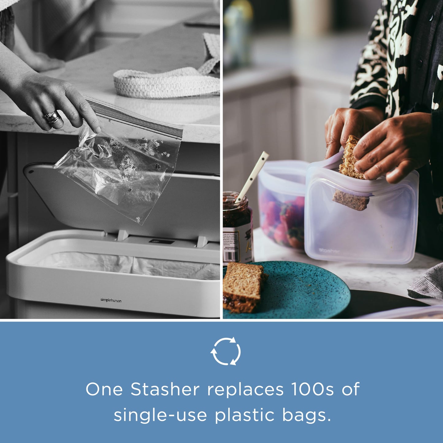 Stasher Silicone Reusable Storage Bag, Stand-Up Mega Bag, Reusable Freezer Bags, Microwave, Dishwasher, Oven Safe, Sous Vide, Premium Lunch Container, Eco Friendly, Food Storage Bags, 104 oz, Clear
