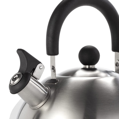 Dominion 2.1 Quart Stainless Steel Whistling Tea Kettle, Ergonomic Handle, Anti-Heat Handle, The Perfect Stovetop Tea and Water Boilers for Your Home, Dorm, Condo or Apartment, Brushed Satin