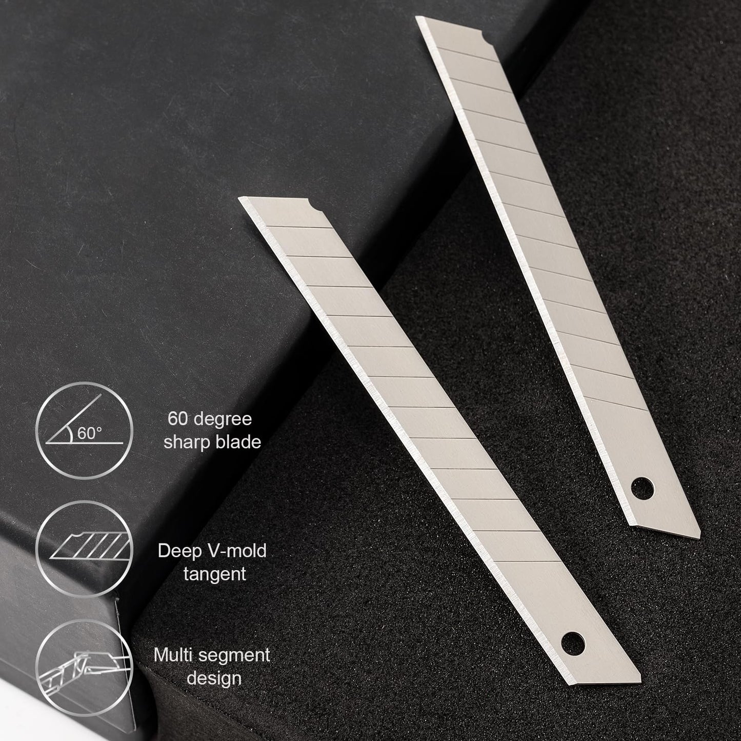 Gomake 100PCS 9mm Box Cutter Knife Replacement Blades 60 Degree Carbon Steel 9mm Snap Off Blades,Fits Most Retractable Knives