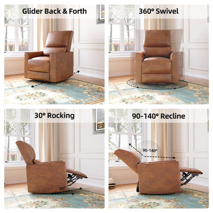 GAOMON Swivel Rocking Recliner Chair, Manual Leather Recliner Glider with Lumbar Support & Padded Armrest, Comfortable Rocker Nursery Single Sofa for Living Room and Bedroom (Brown)