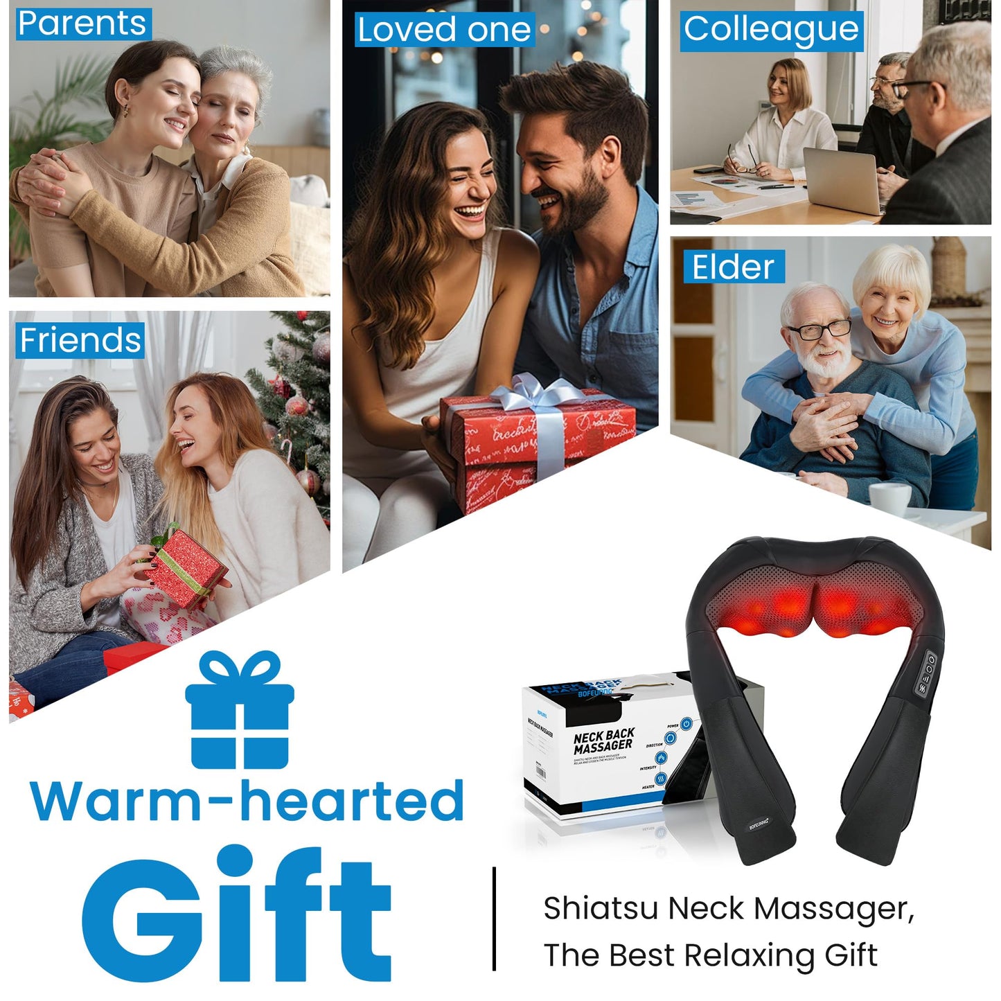 Shiatsu Neck and Back Massager for Pain Relief Deep Tissue, Neck and Shoulder Massager with Heat, Electric Kneading Back Massage for Muscle, Waist, Leg and Foot, Best Gift for Women Men Mom Dad