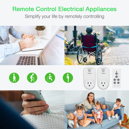 3 Pack Remote Control Outlet, TESSAN Wireless Electrical Plug Switch for Lights, Lamps, Fans, 100ft RF Range Indoor On/Off Switch, 1200W (1 Remote + 3 Outlet)