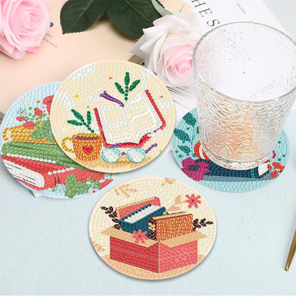 8 Pcs Book Diamond Art Coasters Kit - DIY 5D Diamond Painting Coasters with Holder, Mini Diamonds Arts Kits for Adults Coaster with Cork Pads, Gem Arts Dots Painting Crafts Supplies for Home Decor
