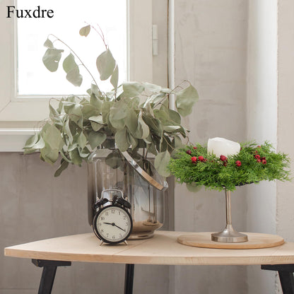 Fuxdre 2 Pcs Christmas Candle Rings Wreaths, 10 Inch Candle Wreath with Artificial Red Berries and Cedar, Christmas Candle Holder Indoor Decor for Home Kitchen Cabinets Centerpieces for Tables