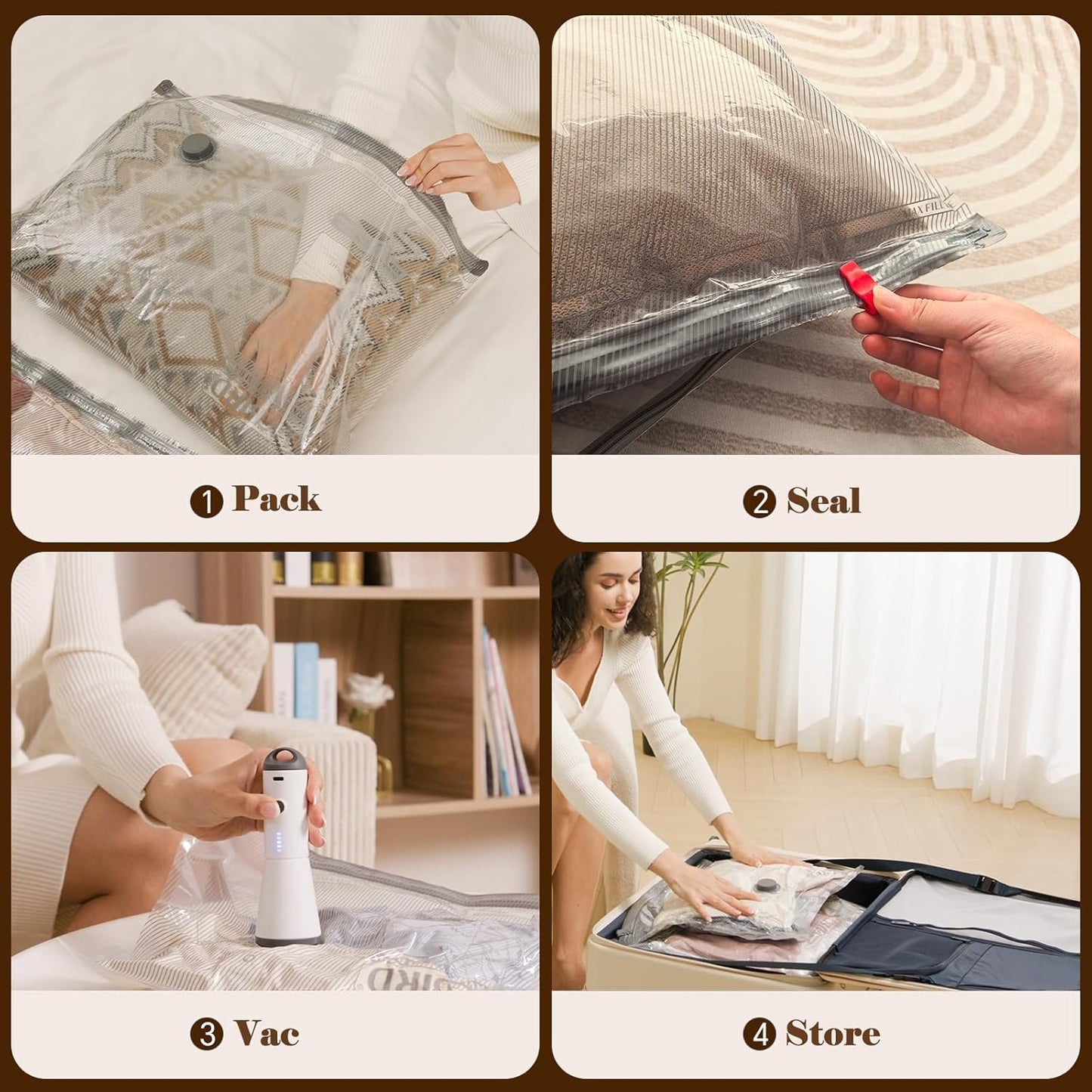 Vacbird Vacuum Bags - Travel Compression Packing Bags with Rechargeable Air Pump | 24 Combo Set for Luggage