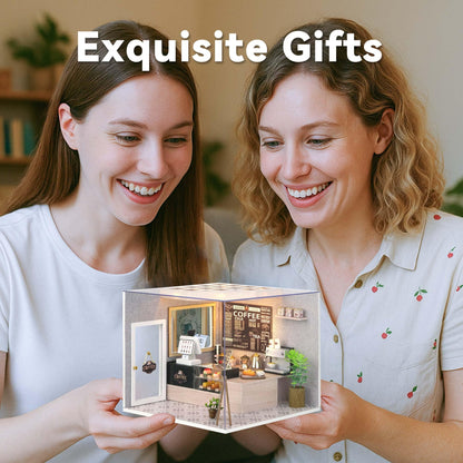 Flever DIY Miniature House Kit, Tiny Home Kit with LED Light, Mini House Build Craft Kits for Adults and Teens, Home Decor Creative Gift for Family/Friends (Leisurely Coffee Shop)