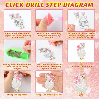 FairySandy 20 Pcs Silly Goose Diamond Painting Keychains Pink Bow Goose Diamond Key Chain Kits for Adults 5d Single Side Cute Farm Animal Hanging Ornament for Beginners DIY Crafts Party