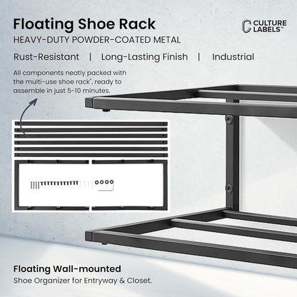 CULTURE LABELS 2 510 Wall Mounted Shoe Rack - Modern Tier Shoe Hanger with Easy Minute Assembly - Space Saving Stylish