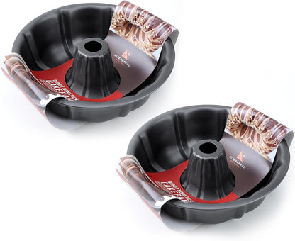 KITESSENSU Set of 2 Non-Stick 9 inch Cake Pans, 12 Cups Premium Fluted Heavy Duty Carbon Steel Baking Mold