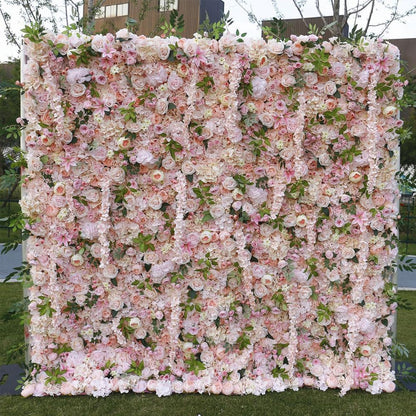 CVGfko Flower Wall Panel White & Pink Roses Artificial Flower Backdrop for Wedding Party Flower Birthday Decorations, Hanging Artificial Flowers Wall Romantic Silk Rose Flo-3M*3M