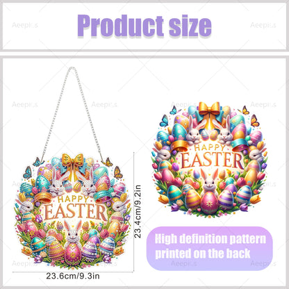 Aeepics Hanging Diamond Art Kit for Adult Easter, DIY Diamonds Painting Pendant Ornament Kit, Acrylic Diamond Art Painting Board Kit (Happy Easter Wreath)