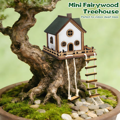 JULEASEL Fairywood Mini Treehouse – Whimsical Wooden Treehouse for Plant Pots, Fairy Gardens & Indoor Greenery, Miniature Treehouse for Desktop Décor