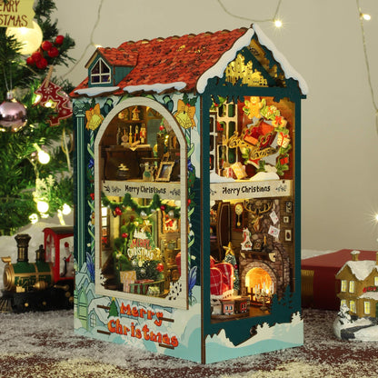 fifijoy Christmas Book Nook Kit - DIY Miniature House Dollhouse Kit for Adults and Teens, Booknook Bookshelf Insert Christmas Decorations, Gifts for Family and Friends (Merry Christmas)