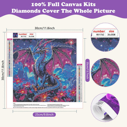 SENQAO 4 Pack Dragon Diamond Painting Kits for Adults, Dragon Diamond Art Kits for Adults Beginners, DIY Full Drill Round Diamond Dots, Home Wall Decor 12x12 Inch