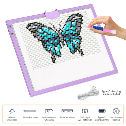 iVyne Rechargeable A3 Light Pad for Diamond Painting & Art Projects – LED Light Board with Diamond Art Accessories – Ultra-Thin & Portable Diamond Dot Light Board, Perfect for Artists - Purple