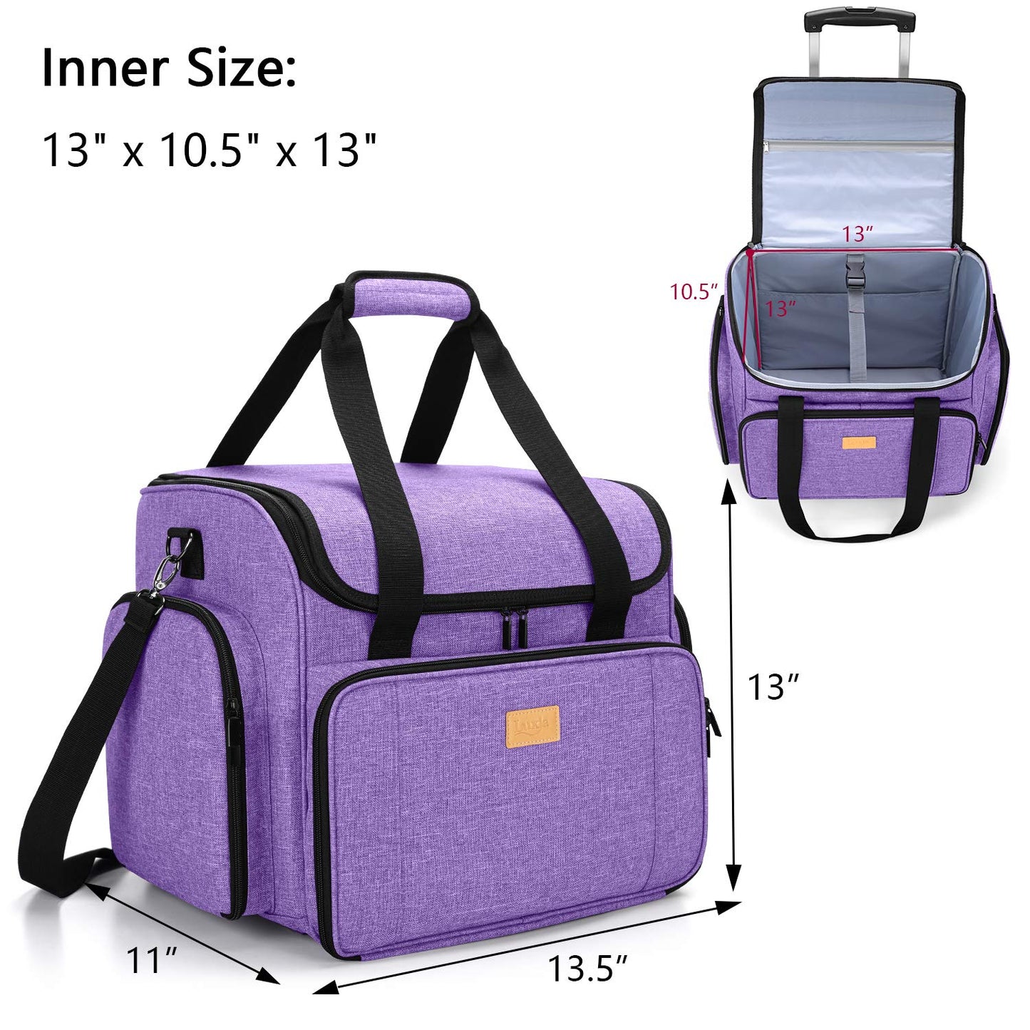 LUXJA Sewing Machine Case with Detachable Dolly, Sewing Machine Tote with Removable Bottom Pad (Patent Design), Purple
