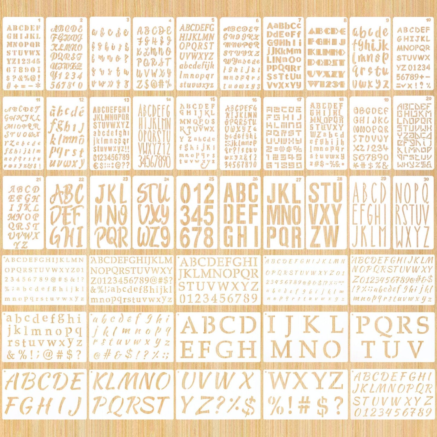 1/3, 1/2, 3/4, 1, 2 Inch Letter Stencils for Painting, 45 Pcs Reusable Plastic Alphabet and Number Symbols Stencils for ournal Notebook, Diary, Scrapbook Decor Supplies Crafts Art Projects