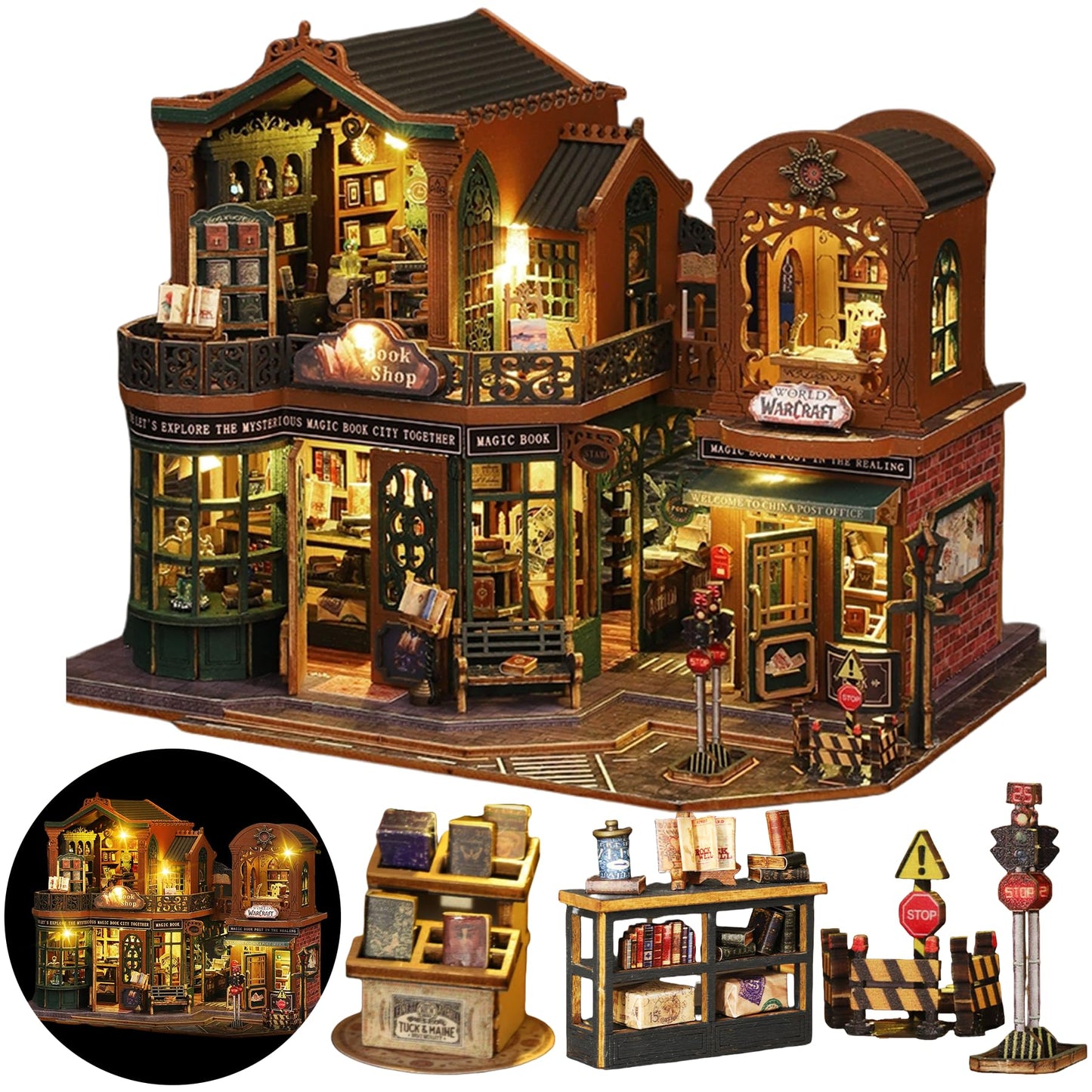 DIY Miniature House Kit, DIY Dollhouse Kit for Adults to Build, Mini Magic House Miniature kit, Model Building Book Nook Diorama Kit, Ideal Gifts for Birthday Christmas(Magic Book Shop)