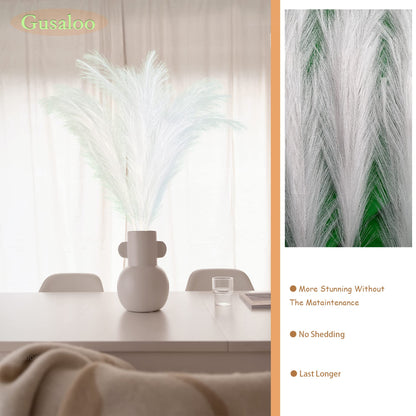 Artificial Faux Pampas Grass Large, 47"/120cm Bundle of 3 Fake Artificial Pampas Grass Tall Fluffy Stems, Floor Vase Filler for Living Room Kitchen Decor Boho Decor Wedding - White