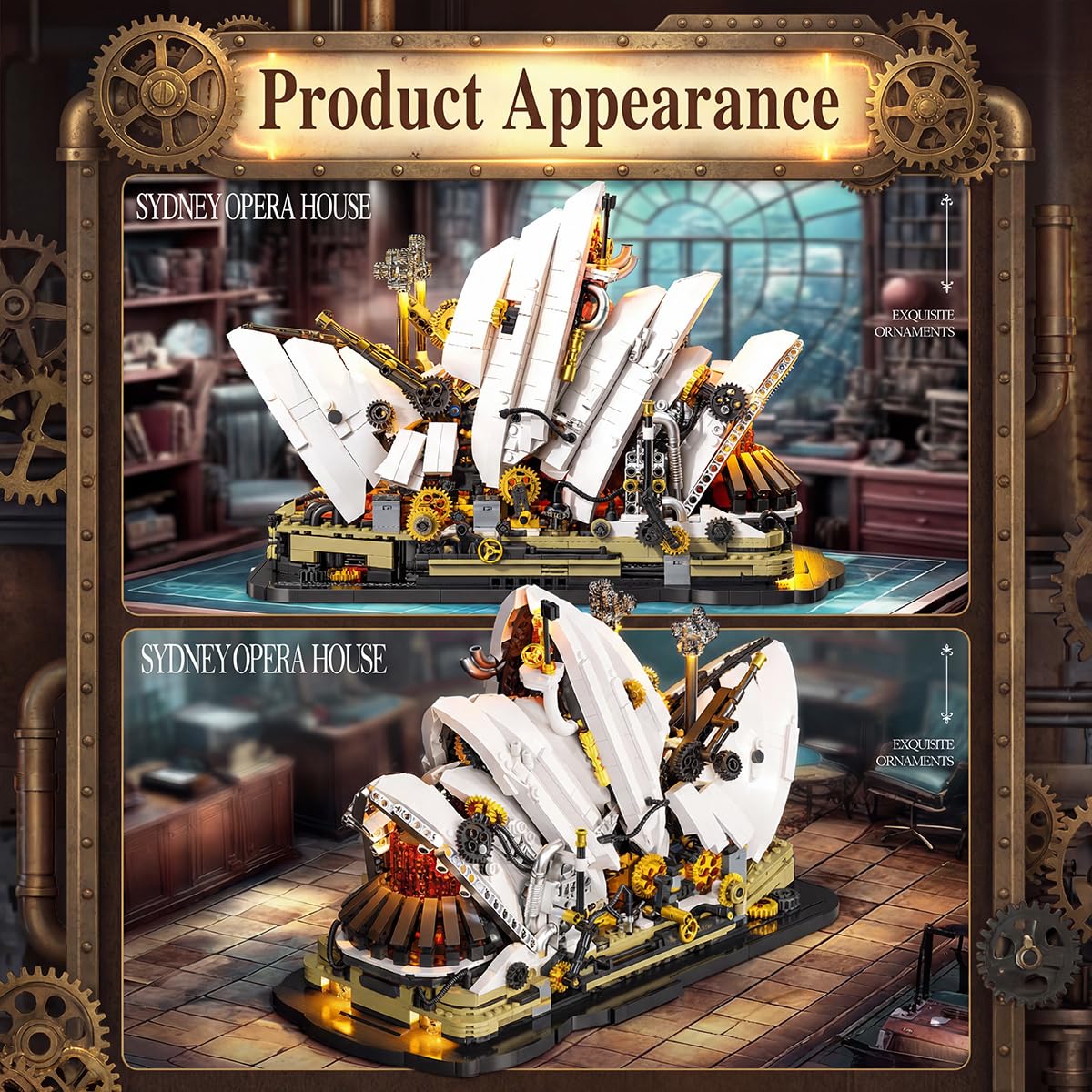 Miabrixbrix Steampunk Sydney Opera House Building Set for Adults, Detailed Architecture Model with Lights & Gears Display,Retro Modular Building Blocks, for Architecture Enthusiasts 1940pcs