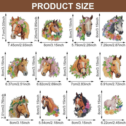 KAPOAOAO 12 Pcs Horse Diamond Art Painting Keychains, DIY 5D Double Sided Drill Diamond Art Painting Kits for Horse Western Cowboy Theme Party Home Arts Crafts Decoration Supplies