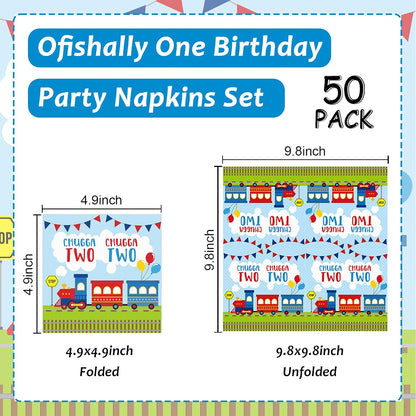 50Pcs Set Qyeahkj Chugga Chugga Two Two Paper Napkins Transportation Party Disposable Napkins for Train Theme Birthday