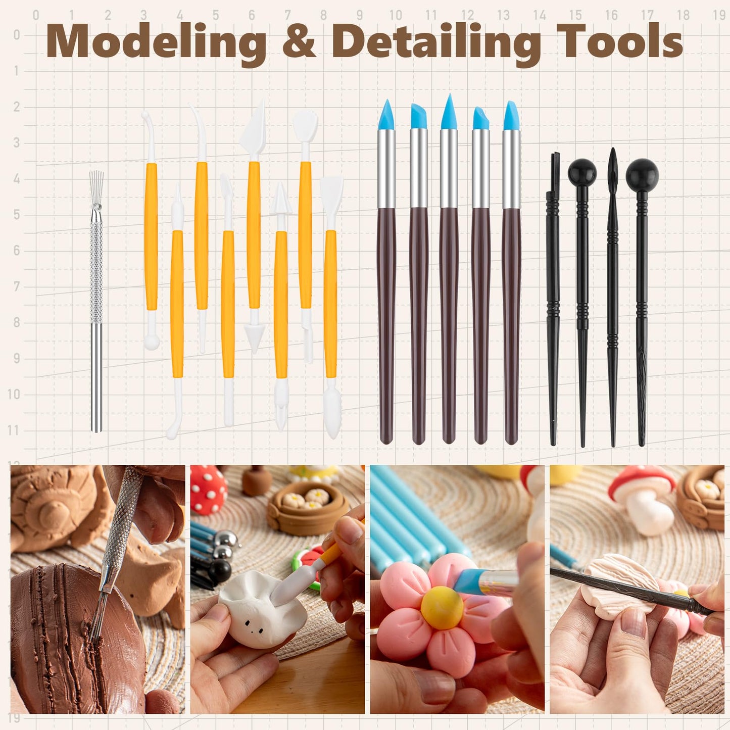 UUSYCUN 48PCS Pottery Tools for Sculpting, Clay Tool Kit for Carving, Modeling Ceramics, Pottery Kiln, Polymer Clay Tools for Trimming, Beginners, Pros, Adults, Supplies