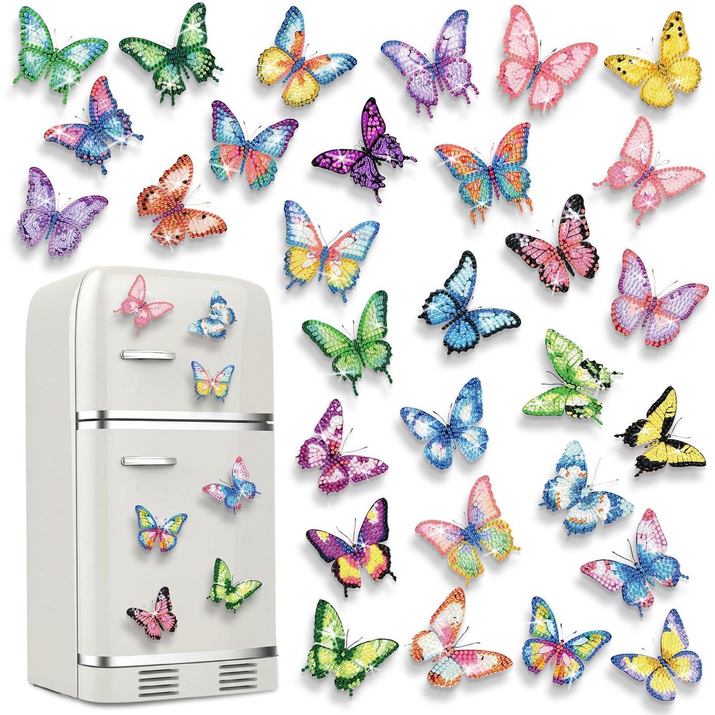 Xuhal 30 Pcs 3D Butterfly Diamond Art Kits for Adults Spring Diamond Painting for Beginner DIY Crafts Gift 5D Rhinestone Gem Art Butterfly Kit with Adhesive Dot for Home Refrigerator Spring Wall Decor