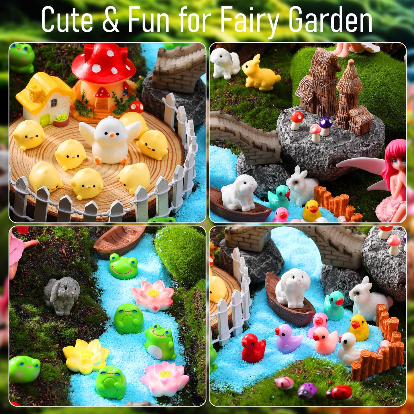 Seenelling 150 Pcs Fairy Garden Accessories Miniatures Figures Kit Micro Landscape Resin Mushroom Animals Fake Pond Lawn Bridge Garden Decoration