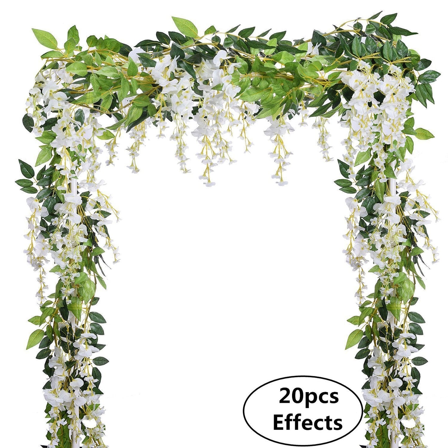 DearHouse 4Pcs 6.6Ft/Piece Artificial Flowers Silk Wisteria Garland Artificial Wisteria Vine Rattan Silk Hanging Flower for Home Garden Outdoor Ceremony Wedding Arch Floral Decor (White)
