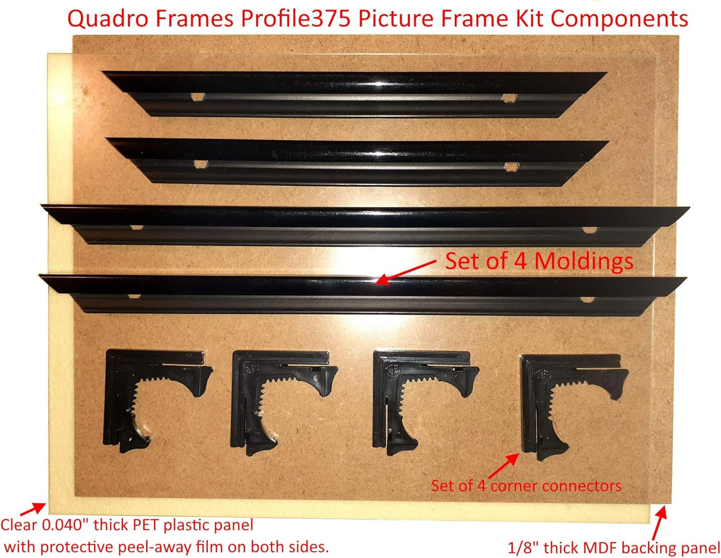 Quadro Frames Picture Frame, 8.5x12.5 inch, Black, Style P375-3/8 inch Wide Molding