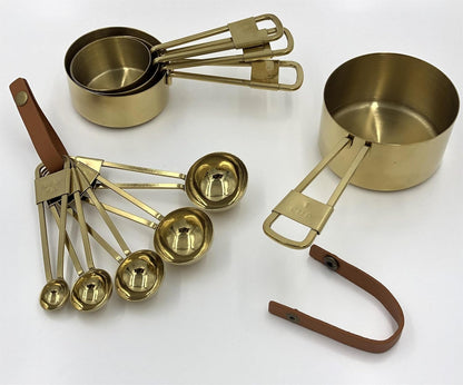 XINLI Measuring Cups and Spoons Set, Stainless Steel with Durable Copper Plating, Plus Brown Leather Buckle