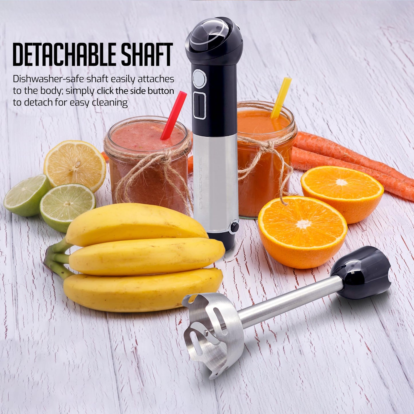 OVENTE Immersion Hand Blender, 300W Electric Handheld Portable Stick Mixer with 2 Mixing Speed and Stainless Steel Blades for Effortless Blending Smoothies, Shakes, Puree or Baby Food, Red HS560R