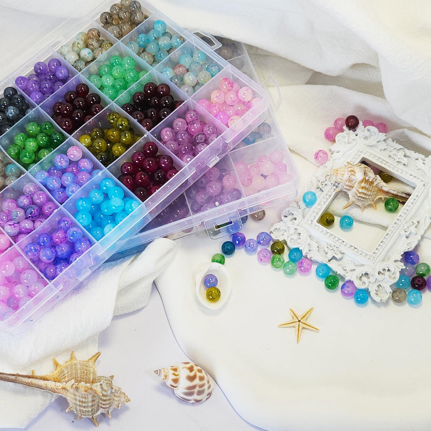 1200PCS 8mm Glass Beads Bracelet Making Kit, 24 Colors Crystal Beads for Jewelry Making, 2 Box Cataclastic Lineation Beads Suitable for Beginners