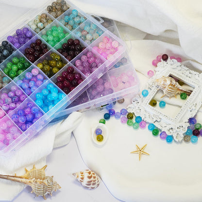1200PCS 8mm Glass Beads Bracelet Making Kit, 24 Colors Crystal Beads for Jewelry Making, 2 Box Cataclastic Lineation Beads Suitable for Beginners
