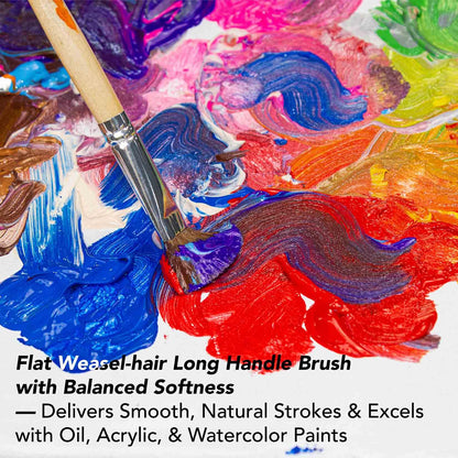 14 Paint Brushes Set with Brush Holder, Includes Hog Bristle & Weasel Hair Brushes for Oil, Acrylic, and Watercolor, Rotating Metal Clamp Convenient Storage and Positioning During Painting