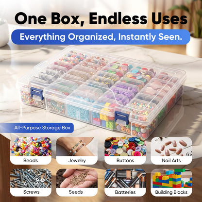 chufa Bead Organizer Box, 3-Pack (138 Mini Cases) – Clear Stackable Storage with Hinged Lids, Labels & Handle for Seed Beads, Diamond Painting Drills, Jewelry Findings, Crafts, Screws