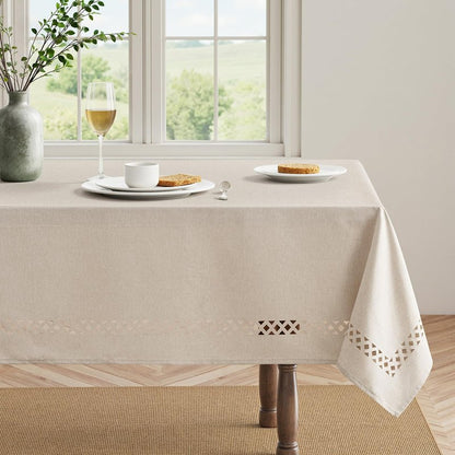 MIULEE Beige Rectangle Polyester Tablecloth with Decorative Cutouts Spring Waterproof Stain Resistant & Shrink-Proof Table Cloth 60x84 inch Farmhouse Style for Dining Wedding and Outdoor