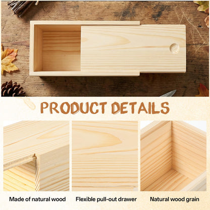 4 Pack Unfinished Wood Storage Box with Slide Lid, 8×4×3in, Blank Natural Wood Case Container, Small Wooden Storage Crates Container for Art Hobbies, DIY Craft, Jewelry Bead Organizer