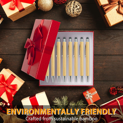 lyforx 200pcs Bamboo Pens Bulk with Touch Stylus Tip Wooden Bamboo Pens Engraving Wooden Ballpoint Pen Customizable Gift Pen Bulk