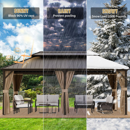 COOS BAY 12x20 Hardtop Gazebo with Aluminum Frame, Galvanized Steel Roof with UV Protection for Patio, Backyard, Garden, Outdoor Events, Dark Brown/Tan