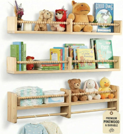 Stelzriede Set 3 31.5" 3.9" 3.7 Floating Book Shelves for Nursery Nursery Shelves for Wall with Hanging Rod of Wooden