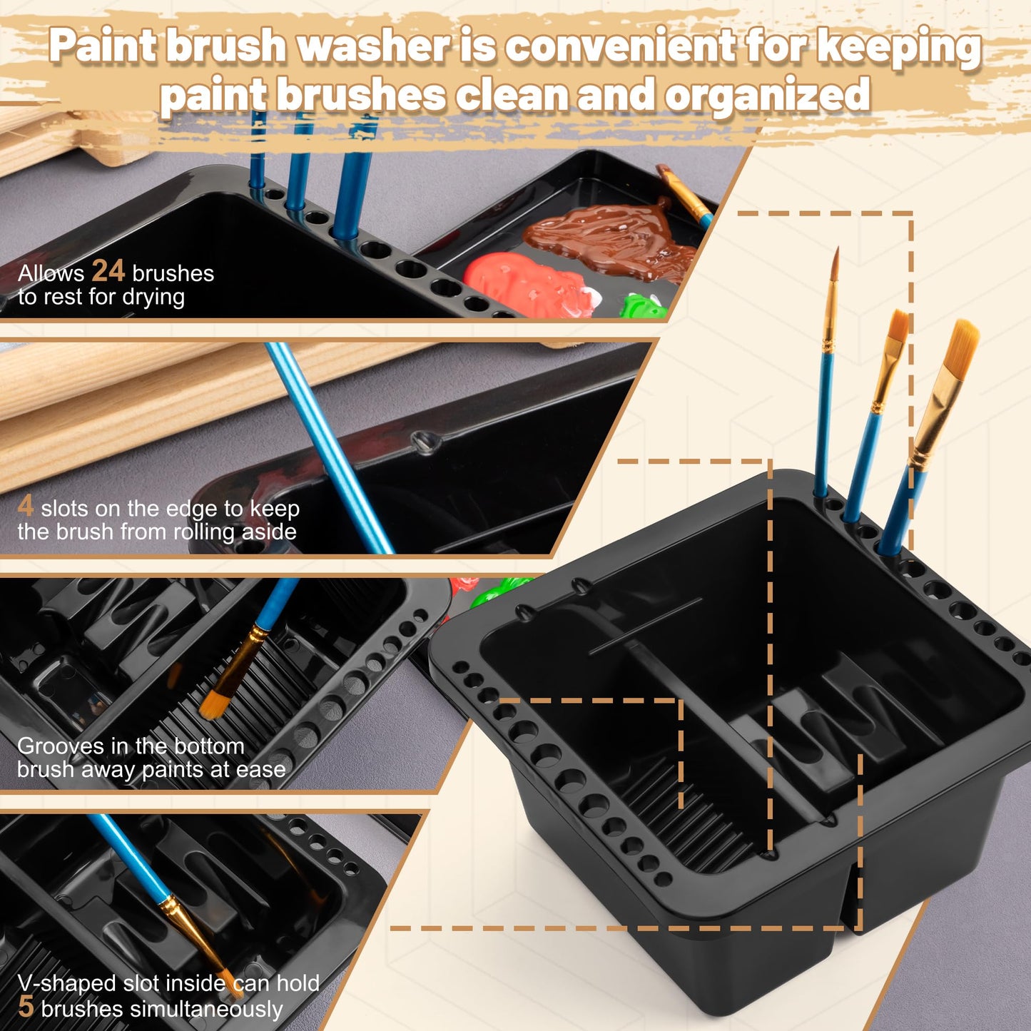 MyLifeUNIT Paint Brush Cleaner, Paint Brush Holder and Organizers for Acrylic, Watercolor, and Water-Based Paints (Black)