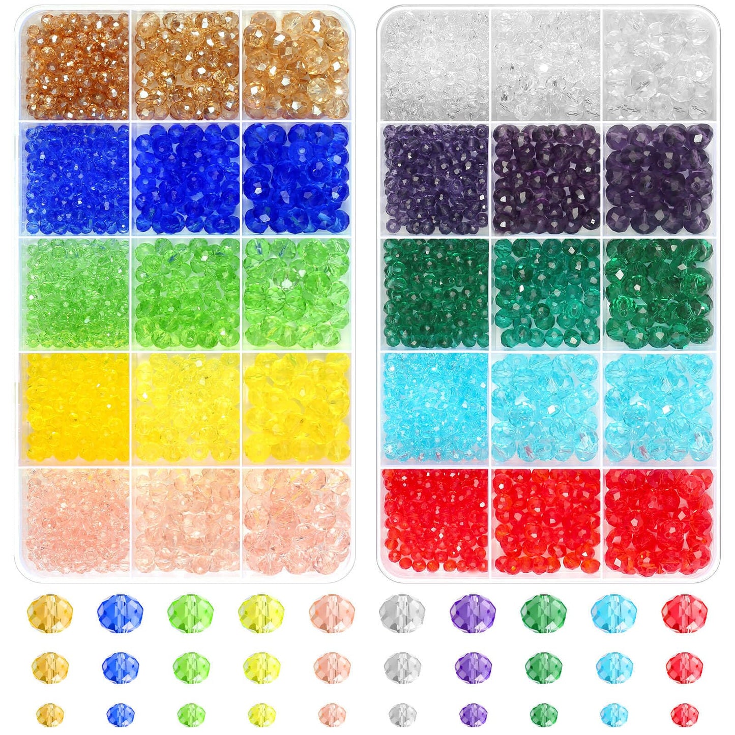 cridoz 2000 Pcs Briolette Crystal Glass Beads for Jewelry Making, Rondelle Crystal Beads for Crafts and Suncatchers, 10 Coloers, 3 Sizes(4mm, 6mm, 8 mm)